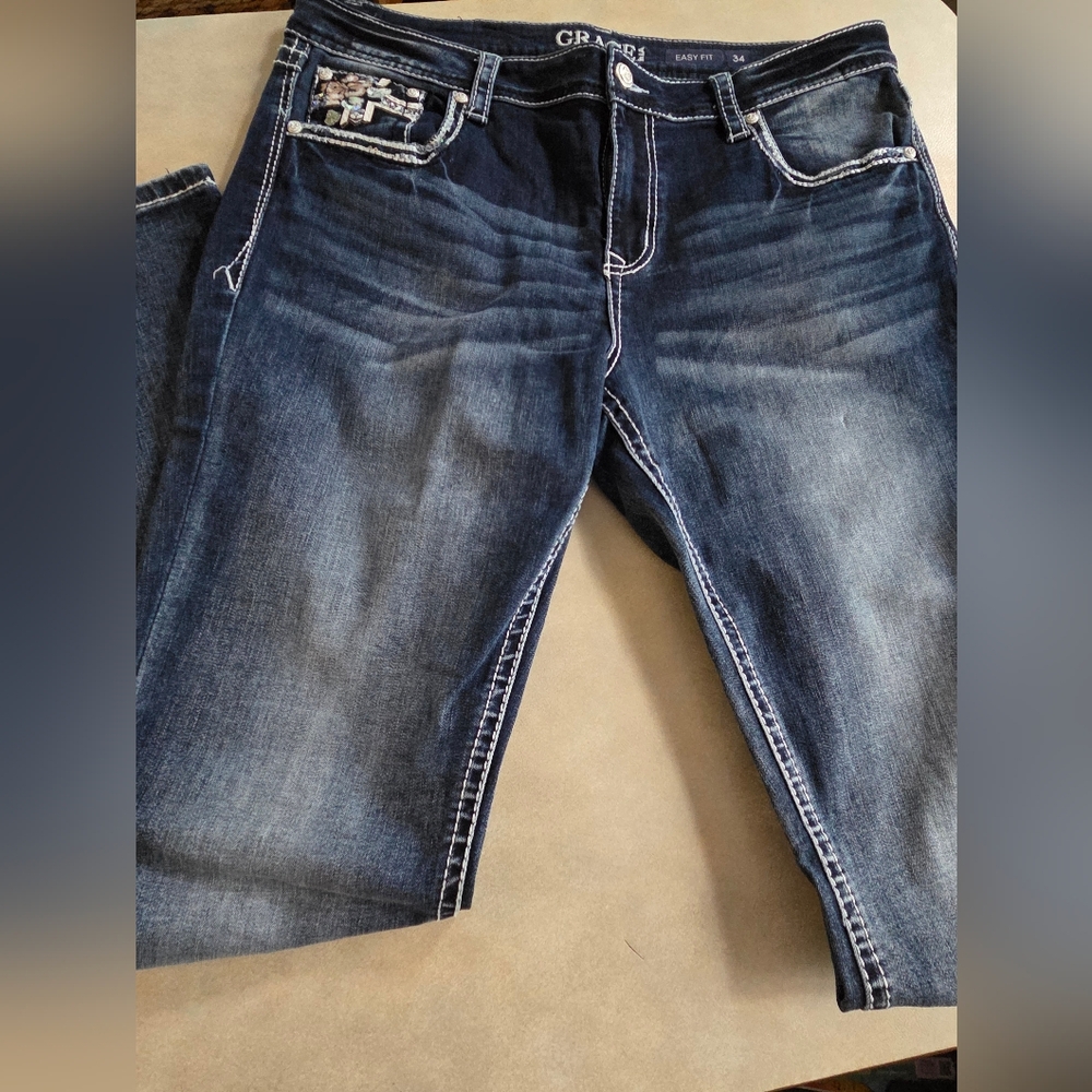 NWOT GRACE IN LA MISSES SZ 34 BOOTCUT Blue Denim Jeans